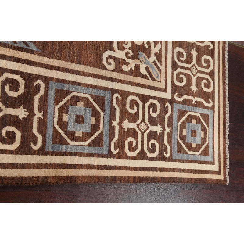 Brown Geometric Gabbeh Persian Wool Area Rug Handmade Office Carpet - 6'0" x 9'7"