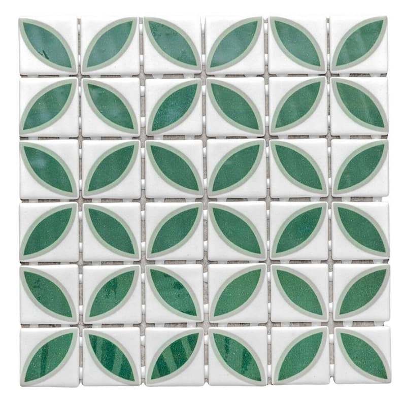 Eterna Lily 2x2 Matte & Shiny Glass Floral Mosaic Tile - Floor, Wall, Backsplash