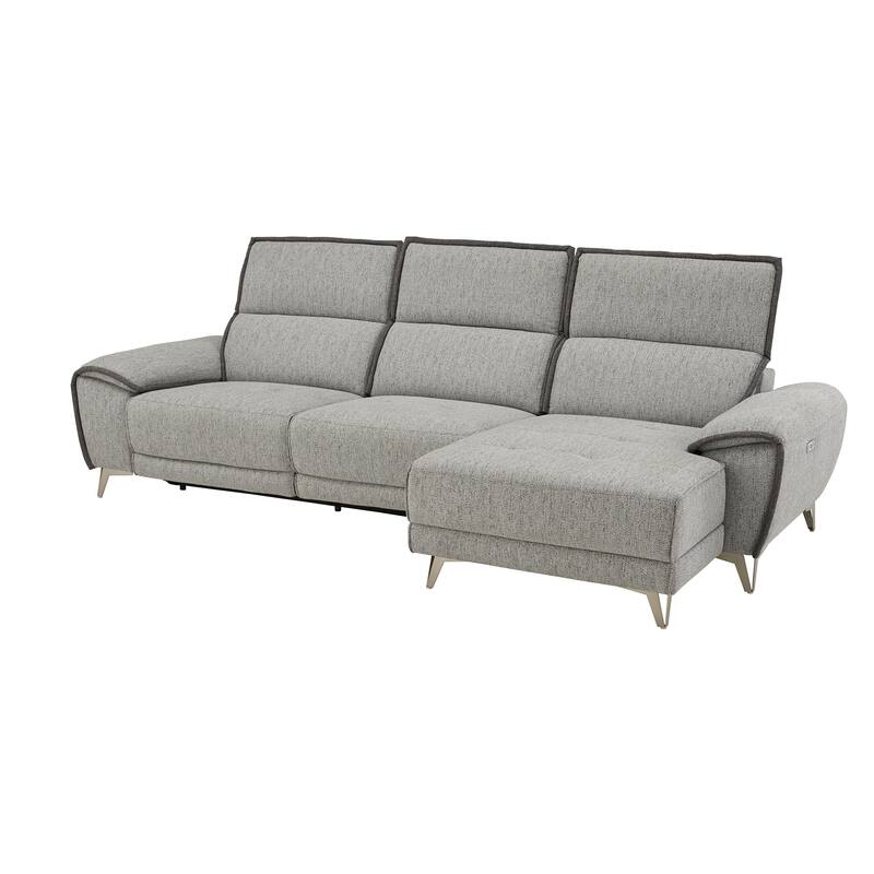 Matera Gray Yarn Dyed Fabric Power Recliner Sectional Sofa with Chaise and USB Charger by iNSPIRE Q Modern