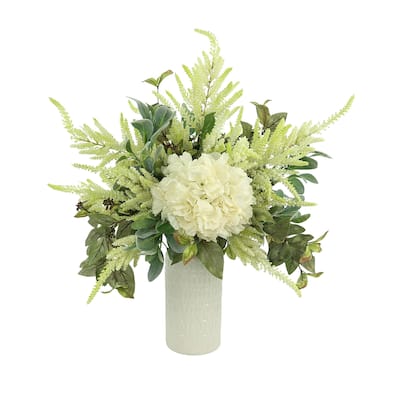 Hydrangea, Lamb's Ear and Astilbe Arrangement in a Tall Vase - White, Green