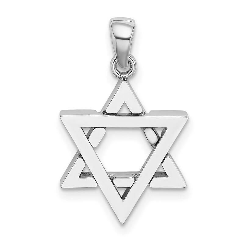 Curata 14k White Gold 21.5mm 3 d Jewish Religious Judaica Star of David Necklace