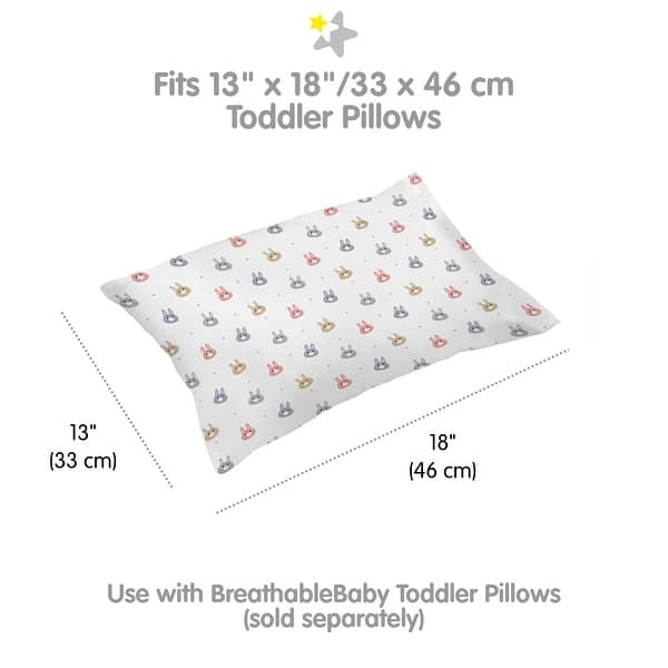 dimension image slide 11 of 13, BreathableBaby Cotton Percale Pillowcase, For 13" x 18"/33 x 46 cm Toddler Pillow, Prints (2-Pack)