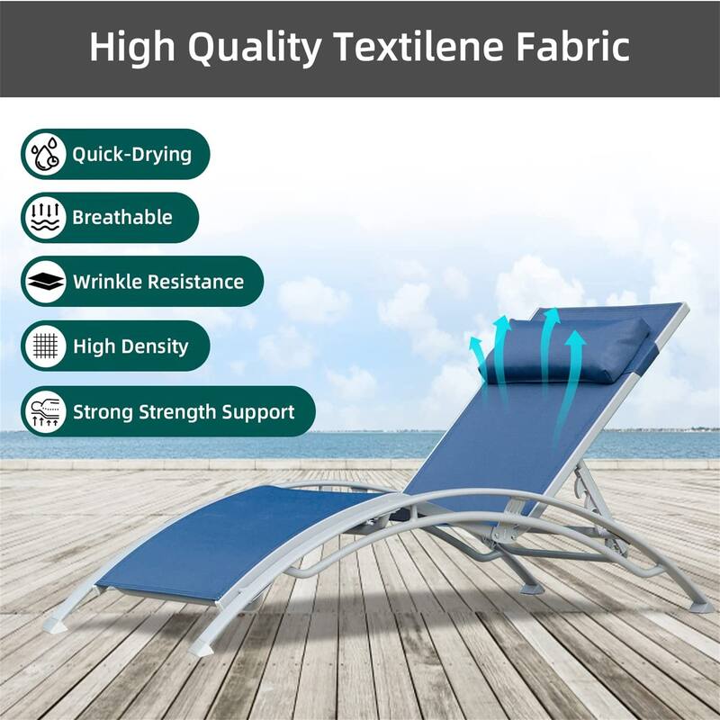 Adjustable Aluminum Chaise Lounge Chairs with Metal Side Table,Set of 3