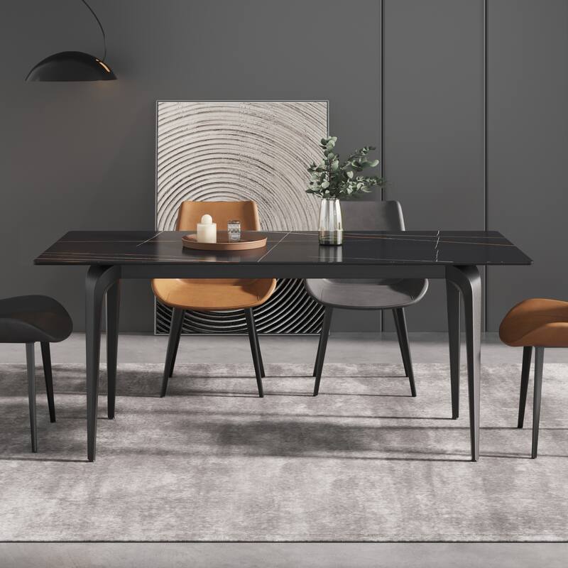 71" Modern Simply Marble Dining Table, Rectangular Sintered Stone Top and Carbon Steel legs