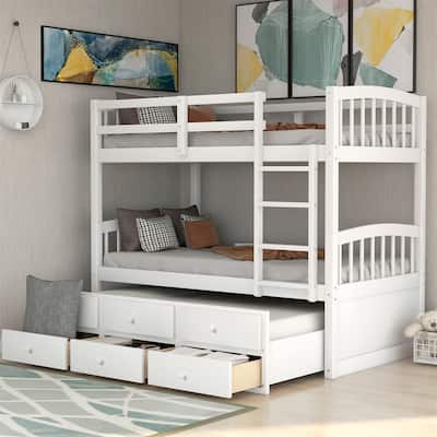 Merax Twin over Twin Bunk Bed with Trundle and 3 Drawers