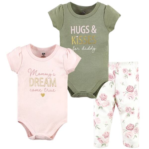 slide 1 of 1, Hudson Baby Infant Girls Cotton Bodysuit and Pant Set, Mom Dad Floral 0-3 Months - Mom Dad Floral