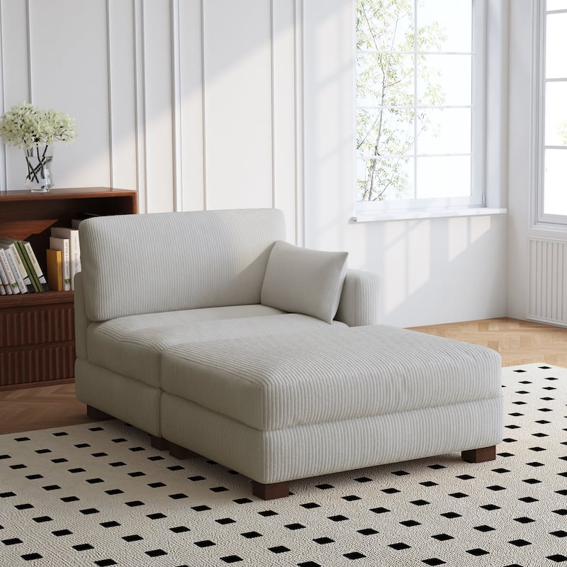 Modern 43'' Corduroy Comfy Sectional Chaise Lounge with Pillow - Right Facing - Sea Salt Grey