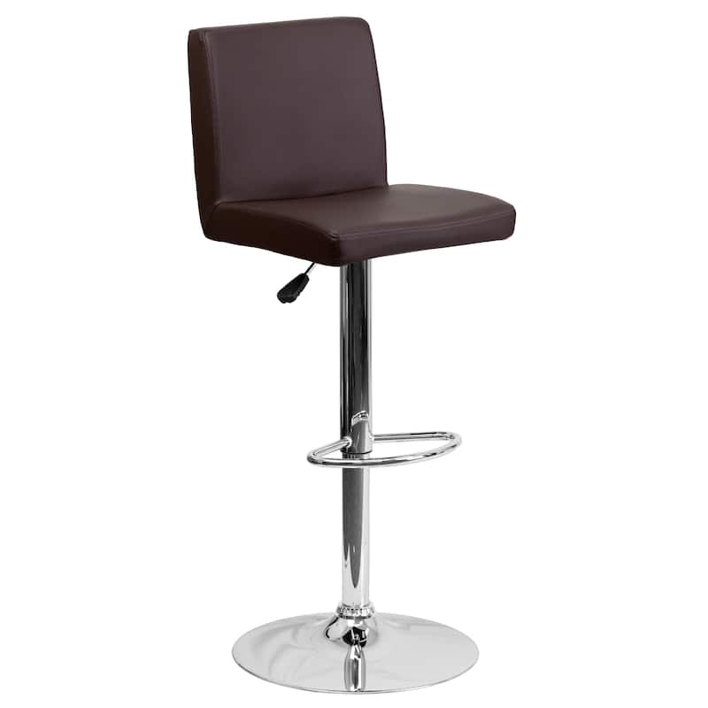 2 Pack Contemporary Adjustable Height Barstool with Panel Back and Chrome Base