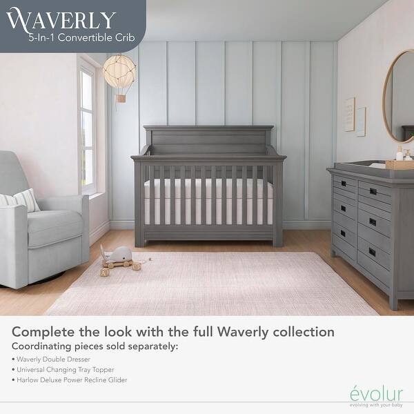 Evolur Waverly 5-in-1 Full Panel Convertible Crib - Rustic Grey - Bed Bath & Beyond