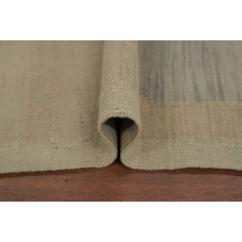 Hand Woven Oriental 100% Wool Carpet Southwestern Tribal Beige & Ivories Kilim Runner Rug - 12' 0'' X 2' 7''