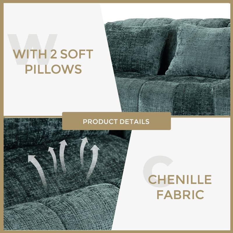 Chenille Giant Bean Bag Chair, High-Density Foam Lazy Sofa Chair, Round Bean Bag Sofa with 2 Pillows & Curved Armrests