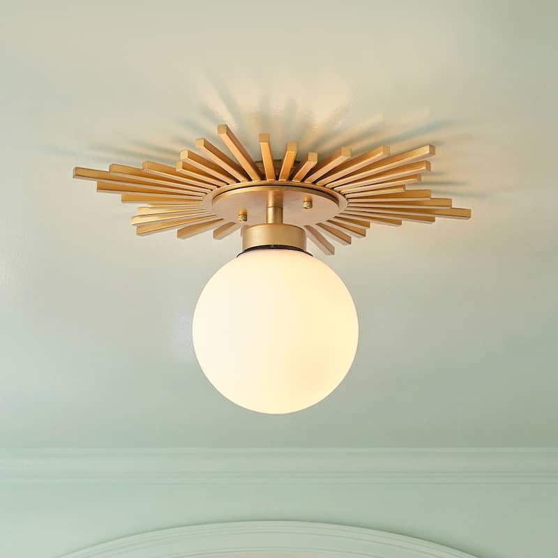 18" Modern Brass 1-Light Glass Globe Semi Flush Mount Ceiling Light