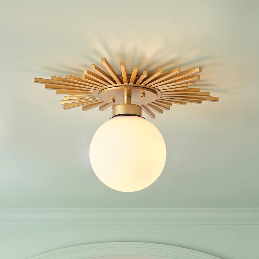 18" Modern Brass 1-Light Glass Globe Semi Flush Mount Ceiling Light