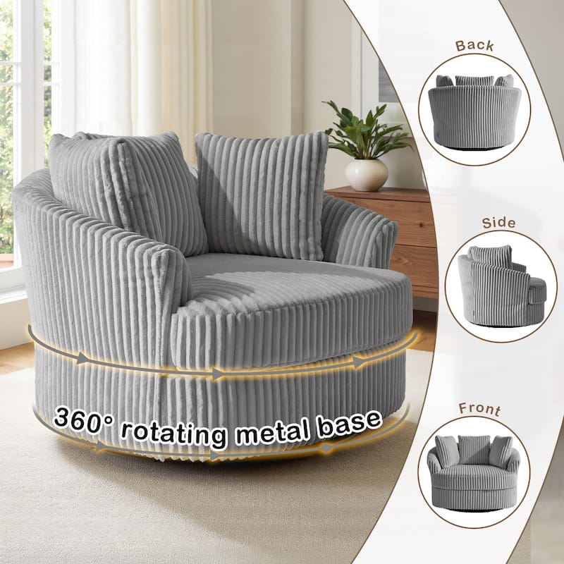 Oversized 43" W Corduroy Slipcovered Swivel Barrel Chair with Pillows Set of 2