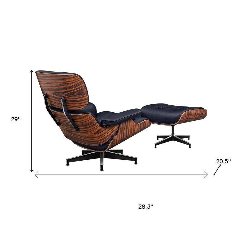 HomeRoots 28" Black and Rosewood Tufted Genuine Leather Lounge Chair With Ottoman - 28.30 in. x 29.00 in. x 20.50 in.