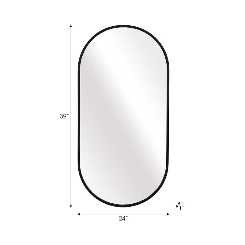Sagebrook Home Metal, Capsule Mirror, Black, Oval, 39"H, Solid Color - 24" x 1" x 39"
