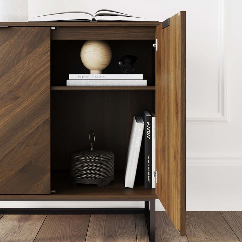 Nathan James Enloe Rustic Doors Metal Base Free Standing Modern Storage Cabinet for Entryway
