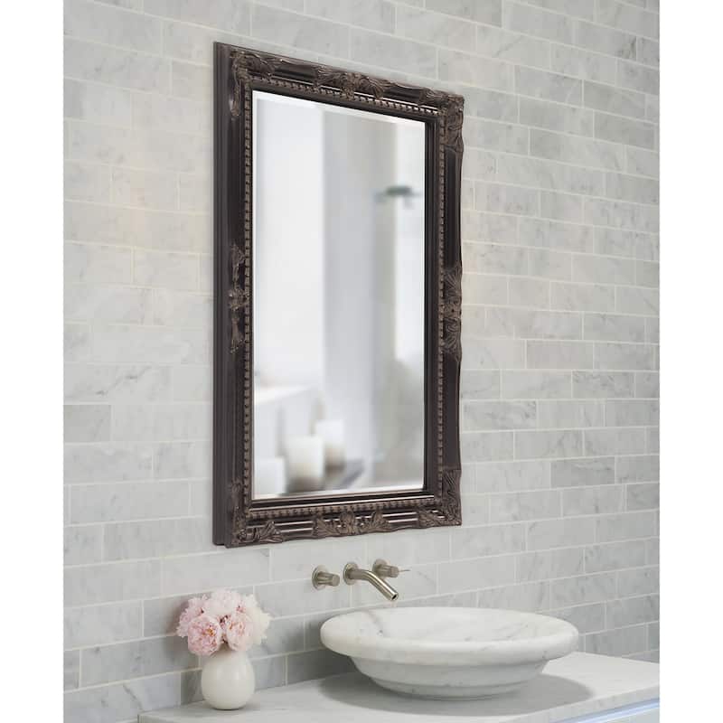 Allan Andrews Black Rectangular Beaded Texture Wood Framed Wall Mirror - 36"H x 24"W