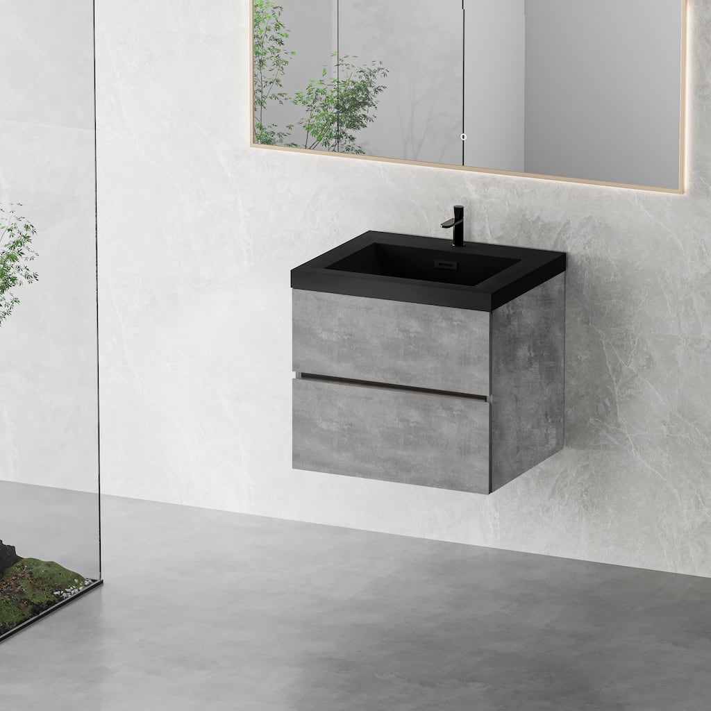Grey Wall-Mounted Bath Vanity, Quartz Top,Sink and Soft Close Drawers