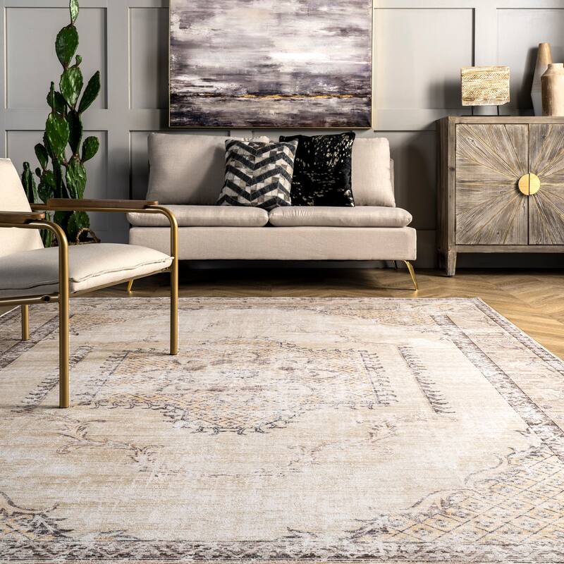 Nuloom Glenda SpinClean Machine Washable Faded Medallion Area Rug