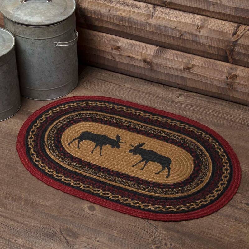 Cumberland Stenciled Moose Jute Rug Oval w/ Pad 20x30 - 20" x 30" Oval - 20" x 30" Oval - Tan