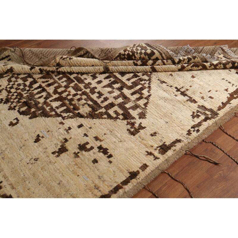 Hand Knotted Oriental 100% Wool Carpet Modern Tribal Beige & Ivories Moroccan Area Rug - 7' 10'' X 5' 9''