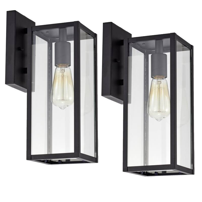 Square Matte Black Outdoor Sconce with Transparent Glass (Set of 2) - 13.75*5*7.25