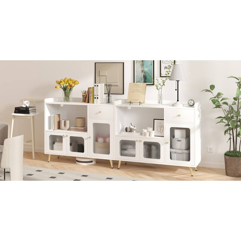 Sideboard Buffet Cabinets with Acrylic Door, Kitchen Storage Cabinets, Wood Coffee Bar Tables