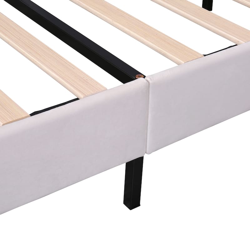 Queen Size Upholstered Platform Bed with Flower Pattern Velvet Headboard,No Box Spring Required