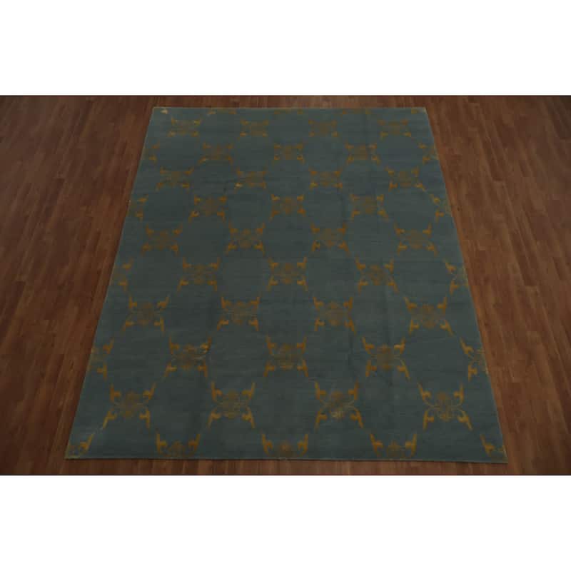 Hand Knotted Oriental 100% Wool Carpet Modern All-Over Navy Blue & Blues Modern Area Rug - 10' 1'' X 8' 2''