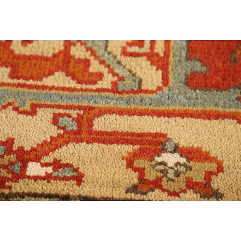 Medallion Heriz Serapi Indian Area Rug Hand-Knotted Floral Wool Carpet - 7'11" x 9'10"