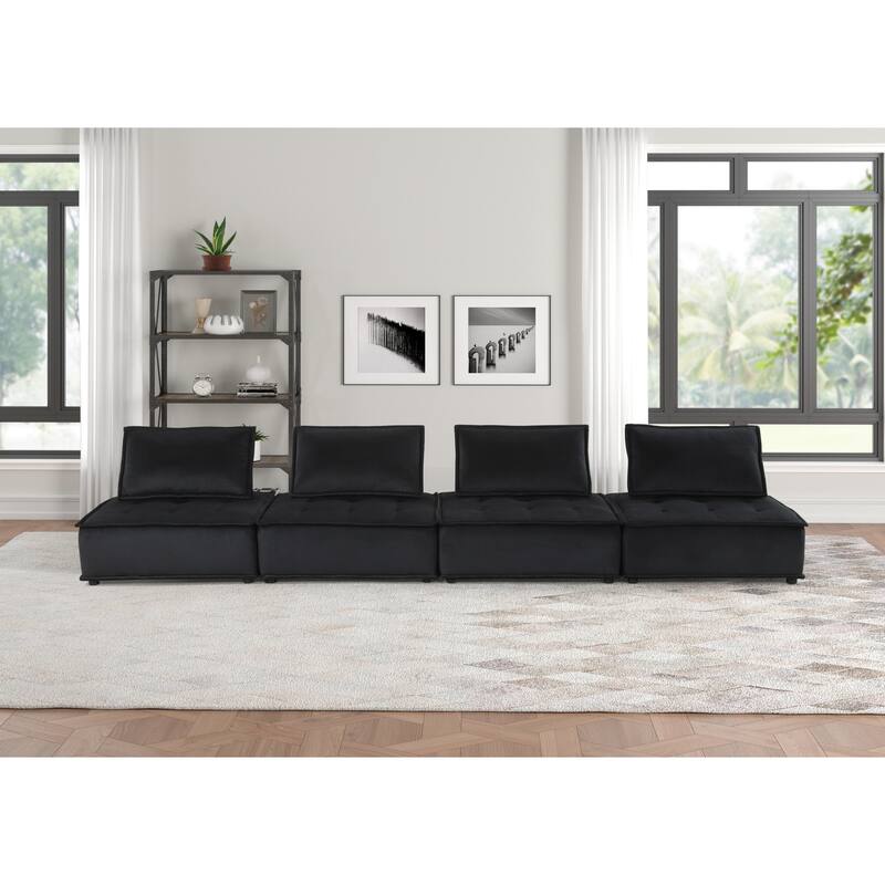 160" Black Velvet 4-Seater Modular Sofa - Multi-Color