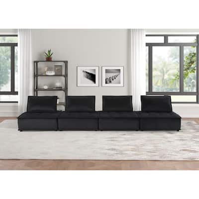 160" Black Velvet 4-Seater Modular Sofa
