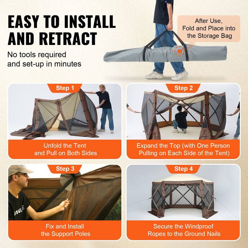 Pop Up Screen Tent 6-Sided Canopy with Privacy Panels & Netting