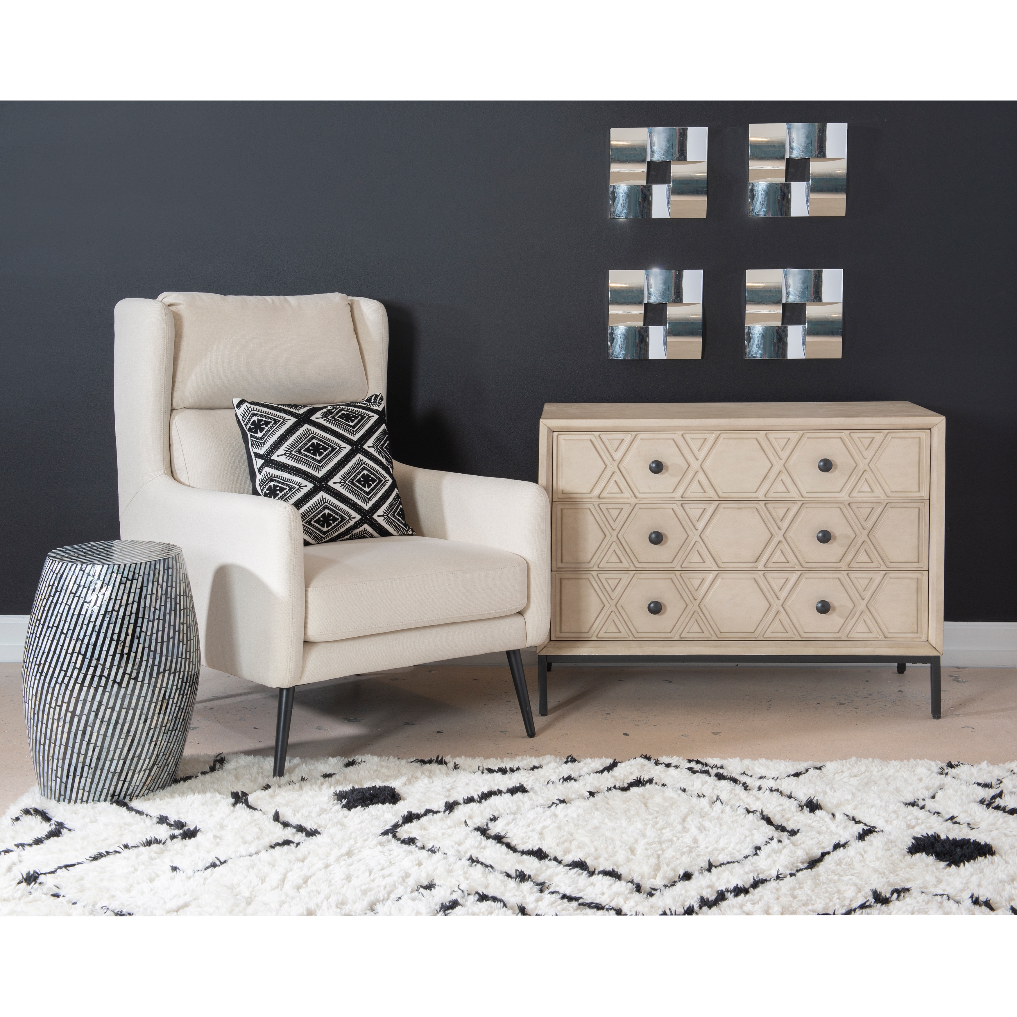 Linon Prague Capiz Zebra Mosaic Drum Table