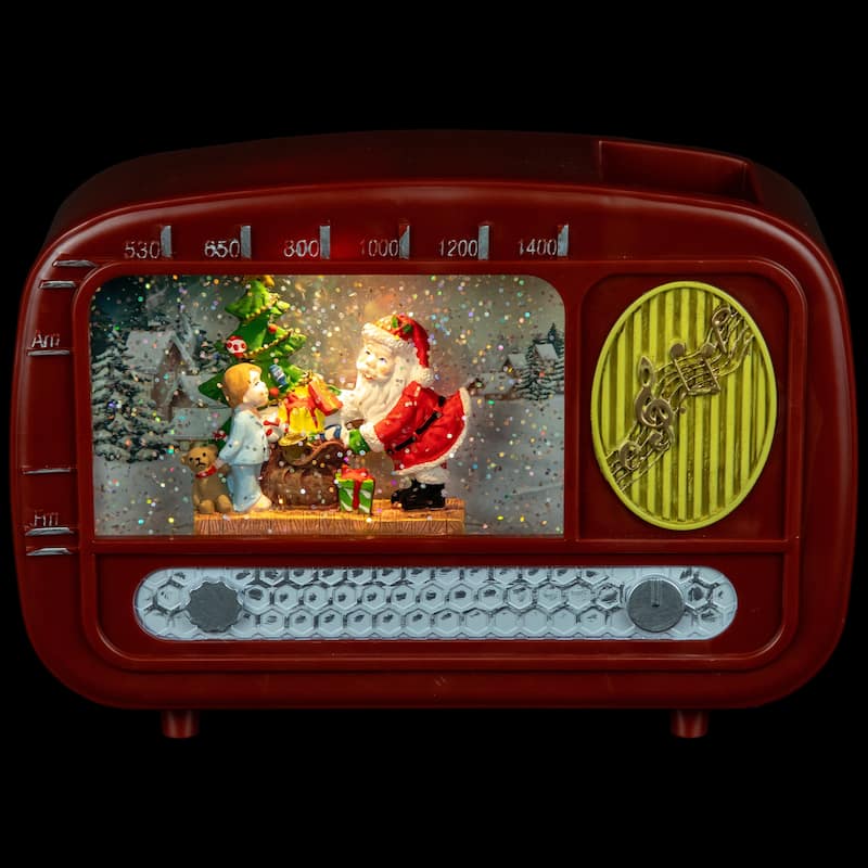LED Lighted "Santa Sighting" Retro Radio Christmas Snow Globe - 8.75"