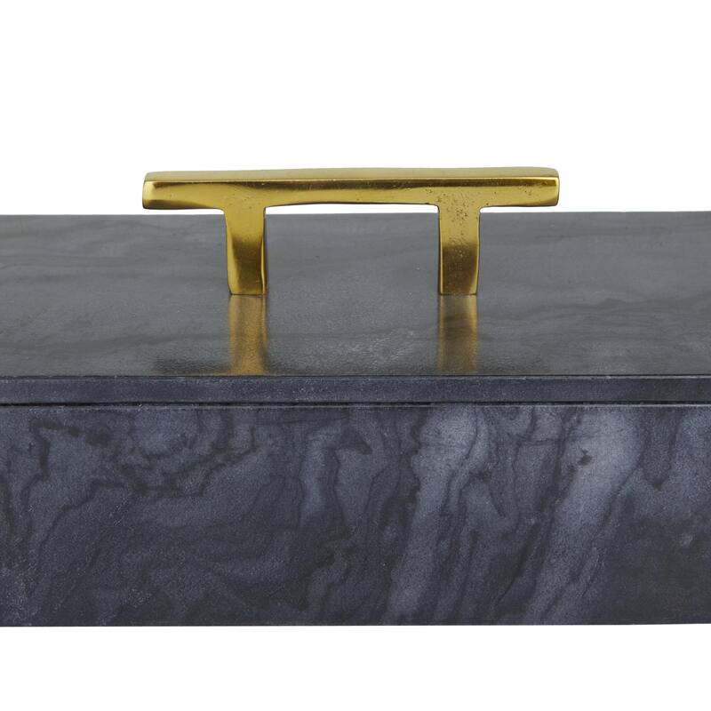Marble Decorative Box with Gold or Silver Aluminum Handle Set of 3 - Black, White, or Green - Roche River Decor