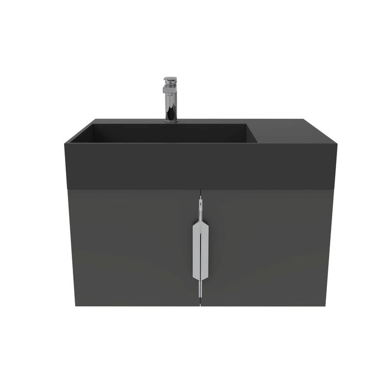Amazon 30" Wall Mounted Bathroom Left Basin Vanity Set w/ Black Top - Chrome Finish - Black