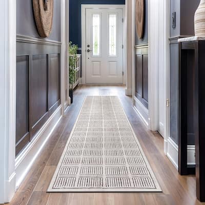 World Rug Gallery Bohemian Stripe Lines Washable Non-Slip Area Rug Perfect for Neutral Spaces in Living Room, Entryway