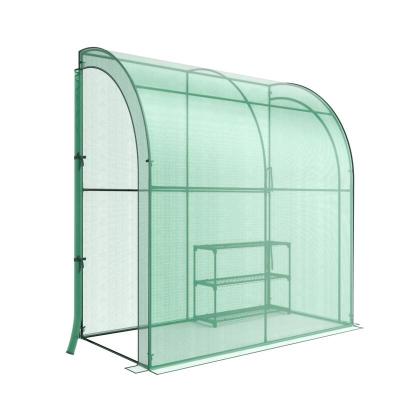 7'x 3.5'x 7' Greenhouse Portable Wall House w/ Green PE Cover & Shelf - 78'' x 38.5'' x 84.5''(Lx Wx H) - 78'' x 38.5'' x 84.5''(Lx Wx H)