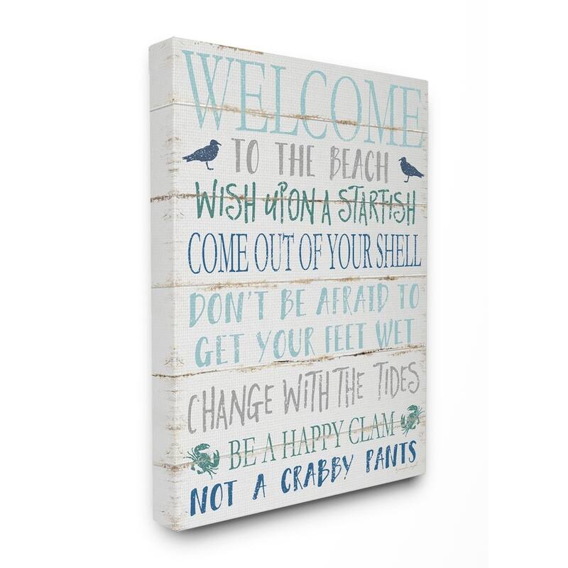 Stupell Welcome to the Beach Blue Aqua and White Planked Look Sign, 11 x 14, Proudly Made in USA - Multi-Color