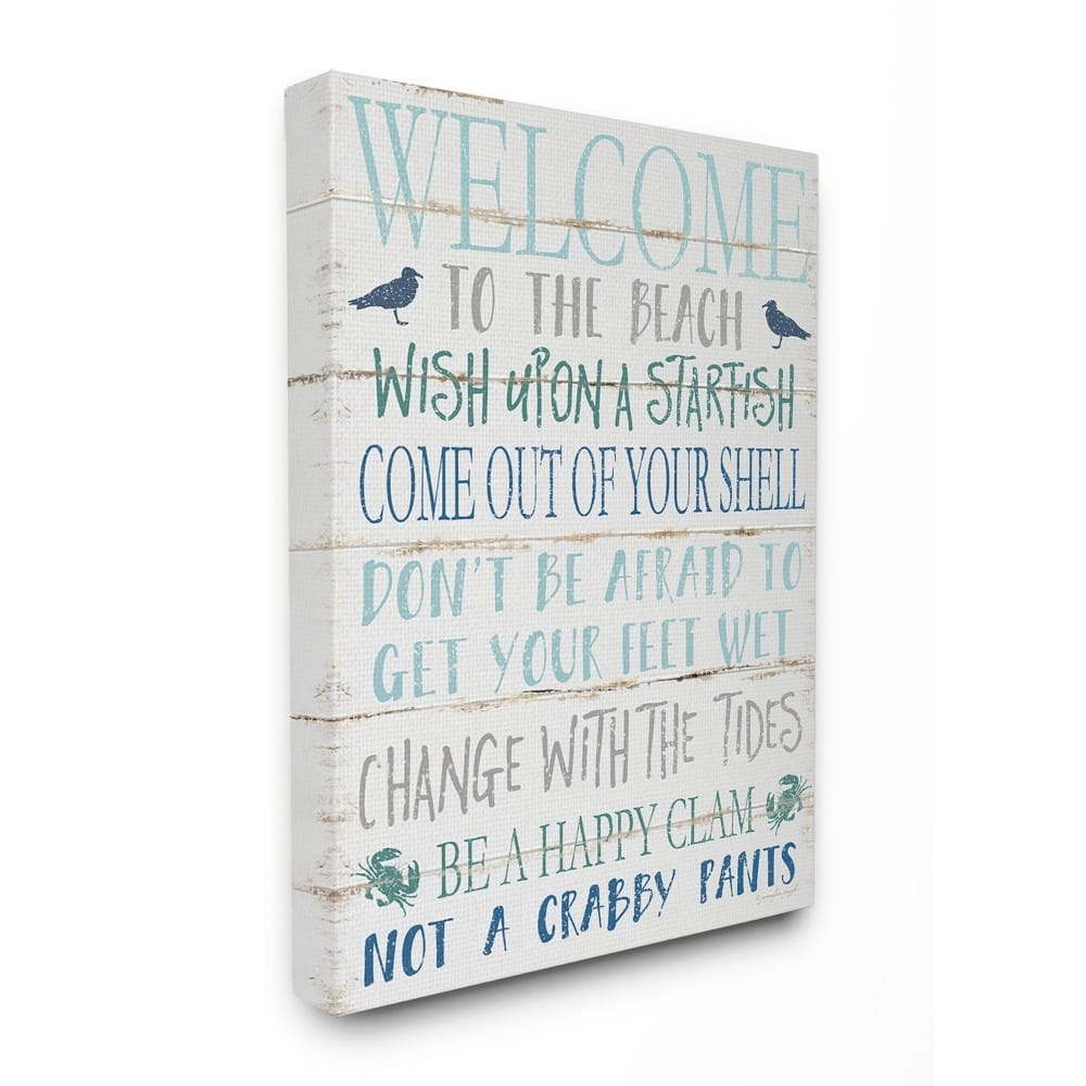 Stupell Welcome to the Beach Blue Aqua and White Planked Look Sign, 11 x 14, Proudly Made in USA - Multi-Color
