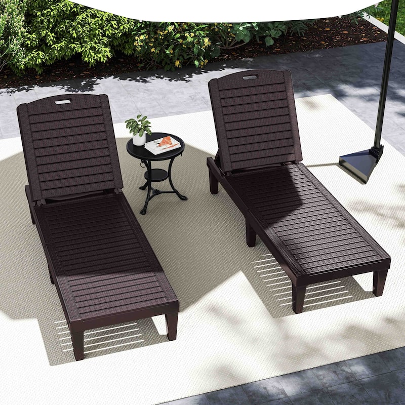 Outdoor Chaise Lounge Chairs (Set of 2) with Adjustable Backrest - Brown-Rattan Pattern