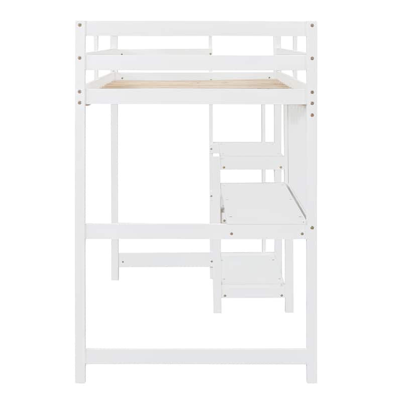 Space-Saving Twin Loft Bed with Study Desk, Shelves, and Guardrails