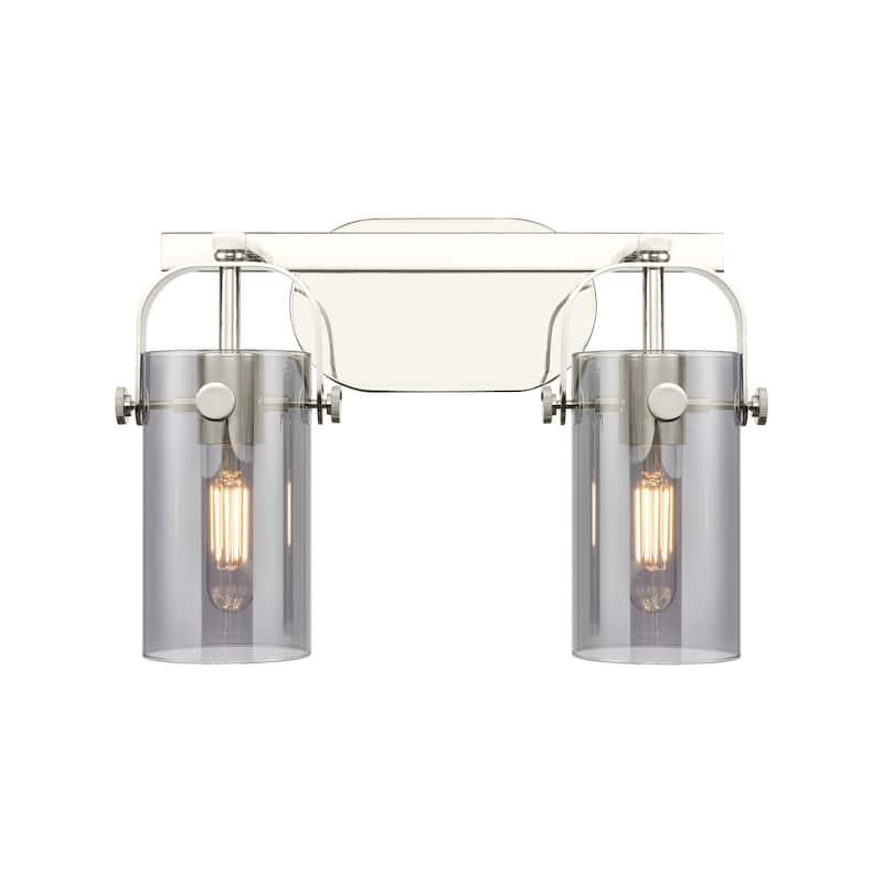 Innovations Lighting 423-2W-10-15 Pilaster II Cylinder Vanity Pilaster - Polished Nickel / Plated Smoke