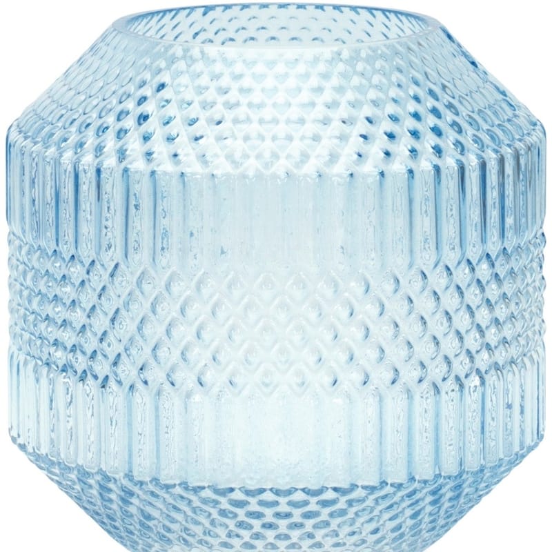 Blue Glass Geometric Textured Cylinder Table Vase for Living Room Decor
