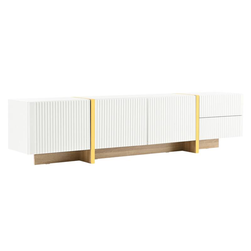 Elegant Fluted TV Stand for TVs up to 80", Modern Entertainment Center with Cabinets, Drawers & Golden Accents