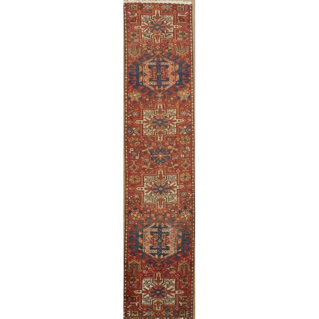 Hand Knotted Oriental 100% Wool Carpet Traditional Tribal Red Gharajeh Runner Rug - 8' 2'' X 1' 10''