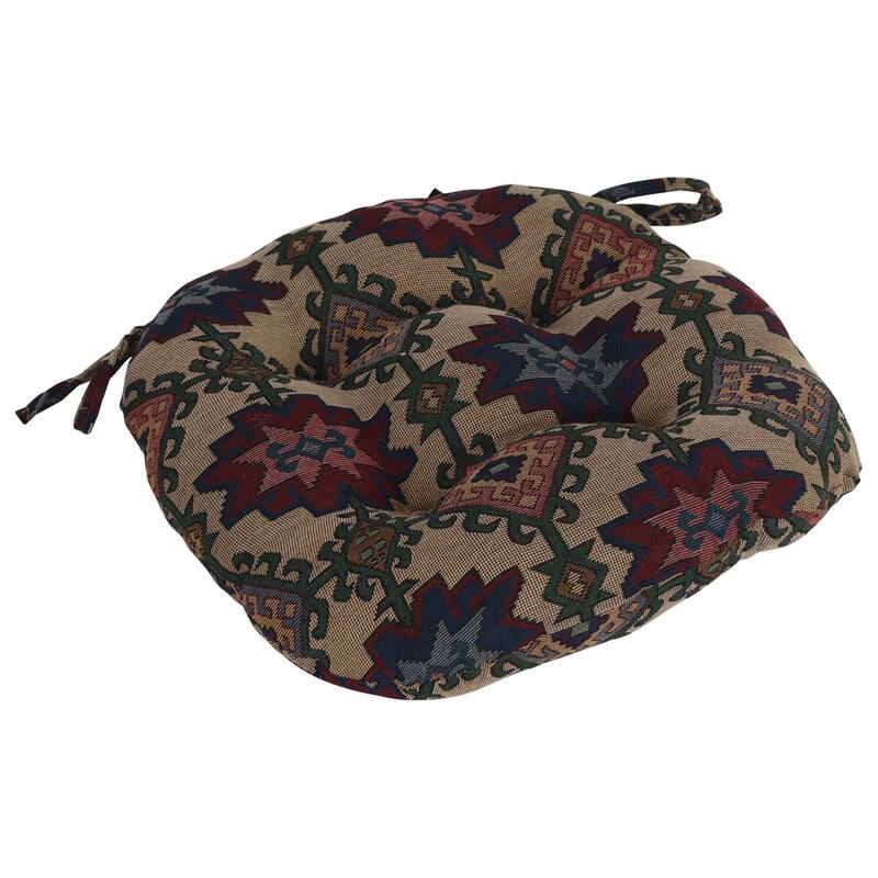 16-Inch Round Woven Tapestry Tufted Chair Cushions (Set of 2 or 4) - 16 x 16