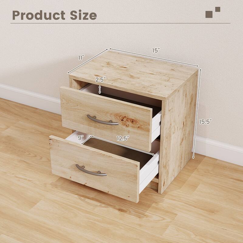 Gymax 2PCS 2-Drawer Nightstand Modern Bedside Table w/ Storage for